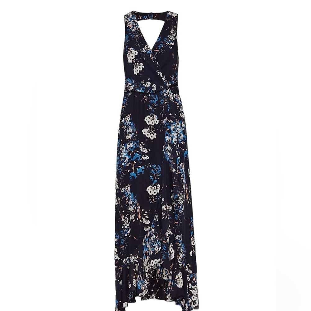 2three 4 summer navy slik blue floral wrap maxi dress size XS